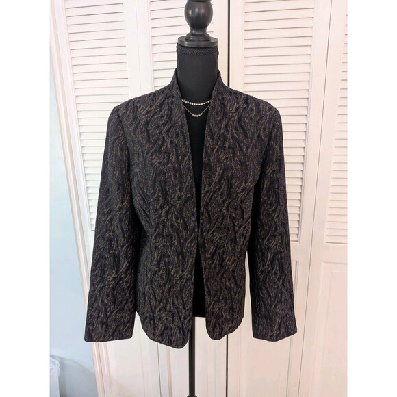 Coldwater Creek Blazer Women's L 14-16 Navy Jacquard Jacket Metallic Retro Glam - Picture 1 of 15